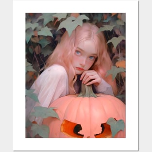 Halloween Pumpkin Girl Posters and Art